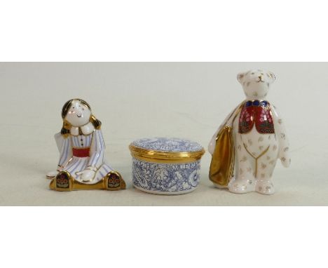 Royal Crown Derby Treasures of Childhood Figure Rag Doll: With Love Teddy &amp; Spode Millennium Enameled Box(3) 