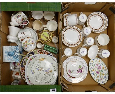 A mixed collection of items to include Minton Hadden Hall tray: Small Spode dish, Commemorative mugs, wall plates etc ( 2 tra