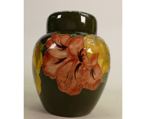 Moorcroft Hibiscus on Green Ground Ginger Jar: height 15cm 
