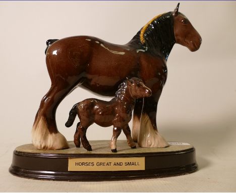 Beswick shire horse &amp; foal tableau: "Horses Great and Small on oval ceramic base. 