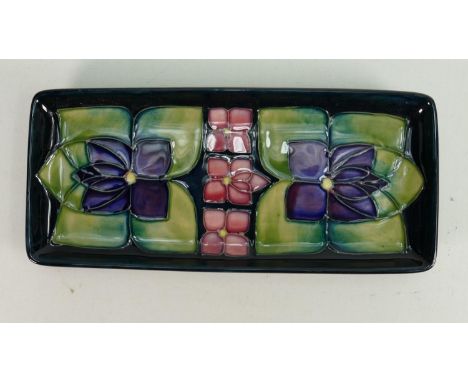 Moorcroft Violets patterned oblong tray: Length 20cm. 