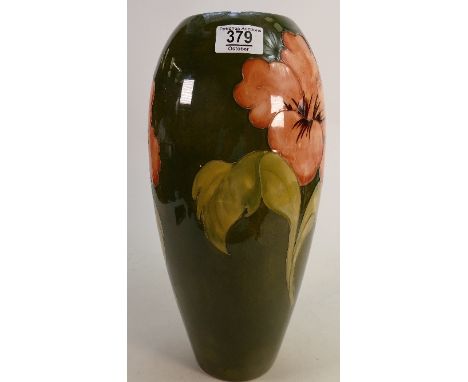 Moorcroft Hibiscus on Green Ground Vase: Queen Mary sticker noted , height 37cm 