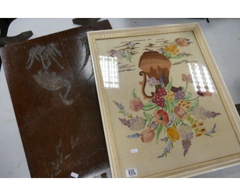 Framed Embroidery : together with Dark wood Fire Screen(2) 