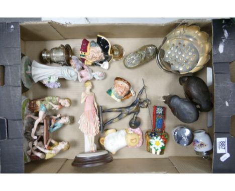 A mixed collections of items: to include Ceramic &amp; Resin figurines, Character jugs, metalware, etc. (1 Tray) 