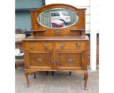 Light Oak Mirror Back Sideboard: height 160cm, width 122cm and depth 47cm 