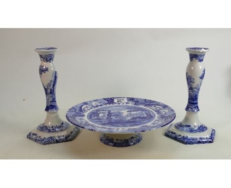 Spode Italian Pattern Candlesticks &amp; Comport: height of candlesticks 22cm(3) 