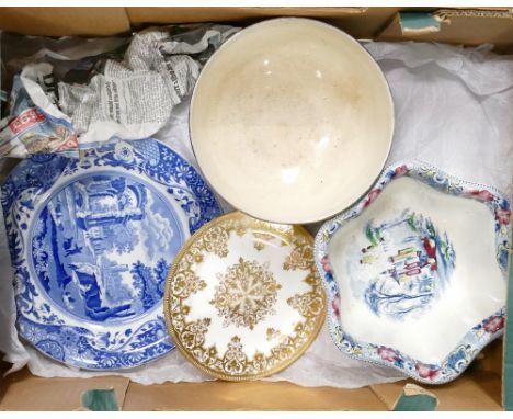 Maling bowl, Copeland plates etc: A Maling bowl plus 1 other, 2 x Copeland Spode Italian tower patterned plates and a gilt pl