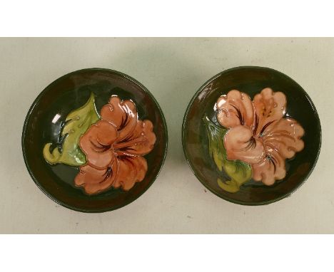 Moorcroft Hibiscus on Green Ground pair of small bowls: diameter of each 11.5cm(2) 
