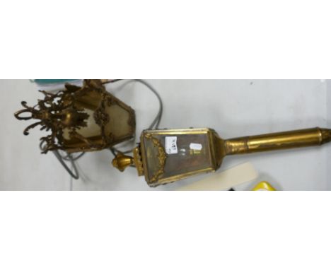 Brass Effect Porch Lantern: together with similar carriage type lamp(2) 