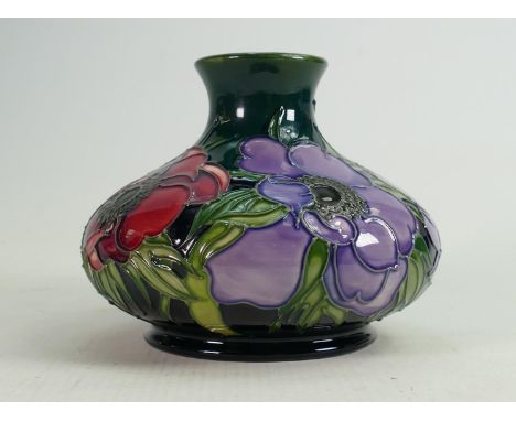 Moorcroft Anemone on green ground squat vase: Height 10cm. 