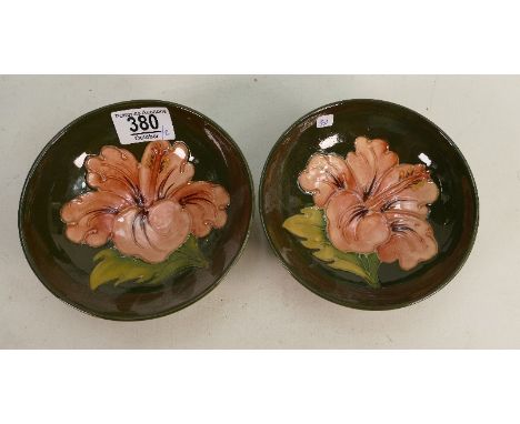Moorcroft Hibiscus on Green Ground Pair of Bowls: diameter of each 14cm(2) 
