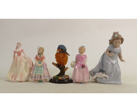 Royal Doulton Small Lady Figures: Tinkle Bell, Tootles, Coalport Debutantes figure True Love , Nao figure of Girl &amp; Puppy