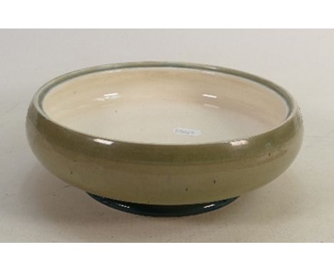 William Moorcroft Yacht Design footed bowl:, c. 1935, decorated with two sailing vessels surrounding the body in shades of gr