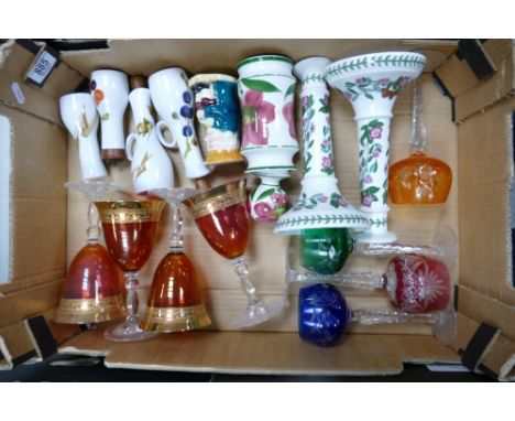 A mixed collection of items: to include, multicoloured wine glasses, Ceramic candle holders, toby jug, salt &amp; pepper pots
