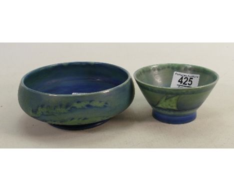 William Moorcroft Yacht Design small footed bowl:, c. 1935, decorated with sailing vessels surrounding the body in shades of 