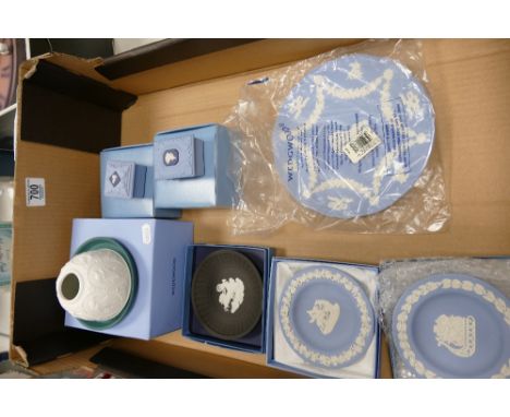 A collection of  Boxed Wedgwood Jasper ware to include: night light , pin trays, tri colour boxes etc 