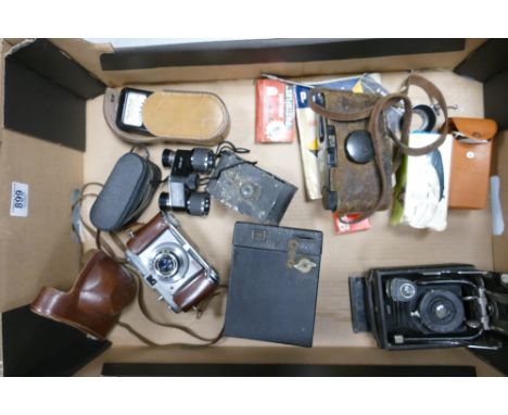 A collection of Vintage camera equipment to include: Cameo &amp; Eastman Kodak Bellows camera's , Purma Special camera, acces