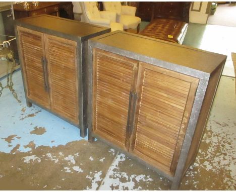 INDUSTRIAL STYLE CABINETS, a pair, galvanised metal and wooden, each with two louvered doors enclosing a shelf, 81cm W x 91cm