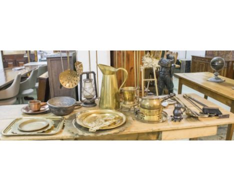 BRASS FIRE TOOLS, plus a quantity of various antique and vintage brass ware.