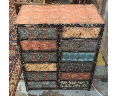 SIDE CHESTS, a pair, vintage Indian inspired design with twelve drawers each, 50cm x 28cm x 60cm H. (2)