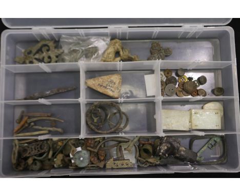 Box of mostly UK metal detecting finds dating back to Celtic bronze age. UK P&amp;P Group 1 (£16+VAT for the first lot and £2