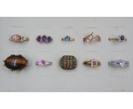 Cased group of ten ladies dress rings, various sizes from M-R. UK P&amp;P Group 1 (£16+VAT for the first lot and £2+VAT for s
