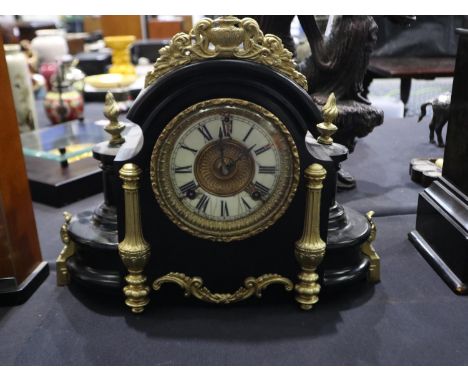 American 19th century Ansonia mantel clock. with a domed metal case with gilt attachments, chiming on a gong, working at lott