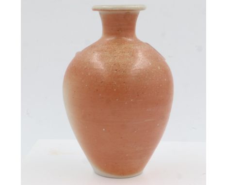 John Leach Muchelney studio pottery vase, no cracks or chips, H: 14 cm. Not available for in-house P&amp;P 