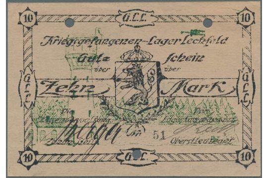 Landsberg Am Lech Kriegsgefangenenlager 50 Mark 1 9 1917 Marmoriertes Papier Rs Stempel Ka