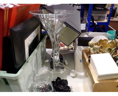 Pair of crystal table lamps with shades and an oversized martini glass. All electrical items in this lot have been PAT tested
