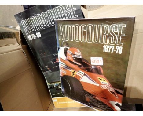 Seven Autocourse motorsport books, 77 - 78, 79-80, 68 - 69, 76 - 77, 88 - 89, 81 - 82, 80 - 81, some appear unread some have 
