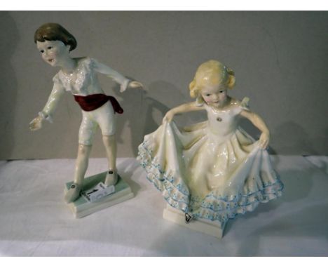 Two Royal Worcester figurines, Masquerade and Masquerade Boy 3359, modelled by Freda Doughty, no cracks or chips, largest H: 