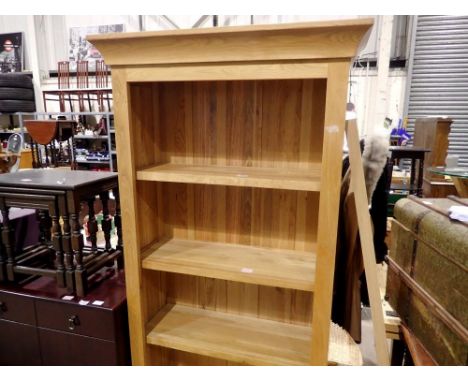 Oak Furnitureland four shelf bookcase with two drawers. Not available for in-house P&amp;P 