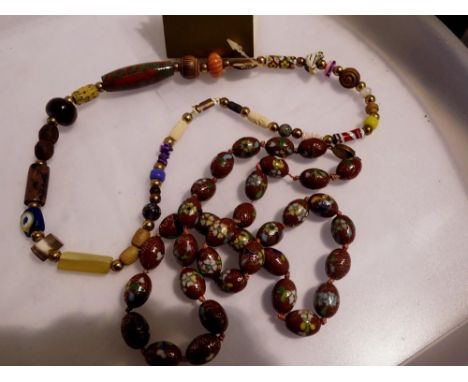 A chinese Cloisonne bead necklace and a Bethlehem Imports, Beads Around the World example. UK P&amp;P Group 1 (£16+VAT for th