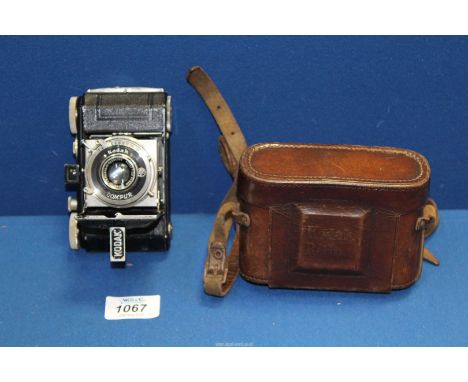 A leather cased Kodak Retina compur bellows film camera with Schneider Kreuznach f3.5  5cm lens with UV filer adapter ring, m