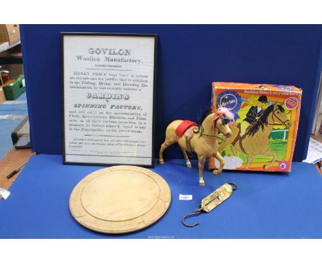 An Archie Dashing Daisy's Very own Horse 1970's, a No 2 Salters Improved spring balance brass scales, vintage Bread Board and