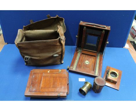 A Sands and Hunter Field Plate camera with Thornton Pickard lens, case and plate holders, 1884-1890 model.