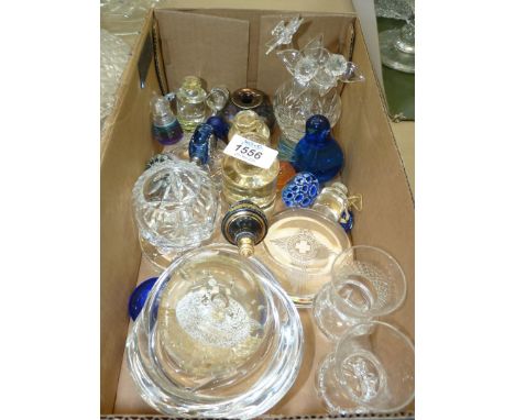 A quantity of small glass items, including "Orrefors" bowl, bud vases, paperweights, daffodils, etc.