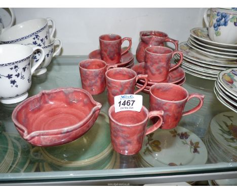 A Barnstaple Baron Coffee set in rose/grey glaze, to include six coffee cans and saucers, one milk jug marked 507 and sugar b