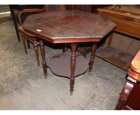 An early 20th c. Mahogany octagonal occasional Table, the turned legs united by a lower shelf, 33" diameter x 29" high.