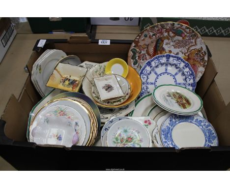 A quantity of china including Royal Crown Derby "Olde Avestbury" plate, Copeland Spode hunting scene dinner ware, Aynsley tri