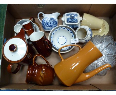 A quantity of china including Poole coffee pots, jugs, etc., Delft vase, Wedgwood mug and saucer etc.