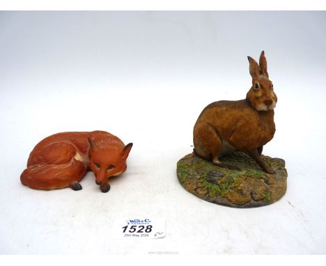 A Beswick matt finish Fox and a Border Fine Arts Studio Hare.