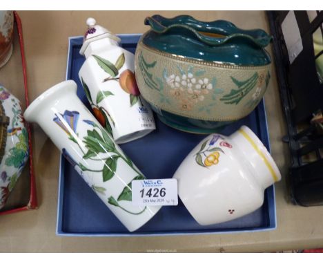 A Carter Poole jar, a Portmeirion convolvulus stem vase, a Doulton style jar and a Worcester jar and cover, 4" tall.