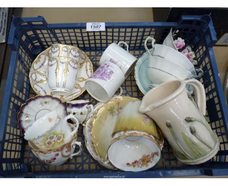 A quantity of cups and saucers including Paragon, Davenport, pink lustre etc.