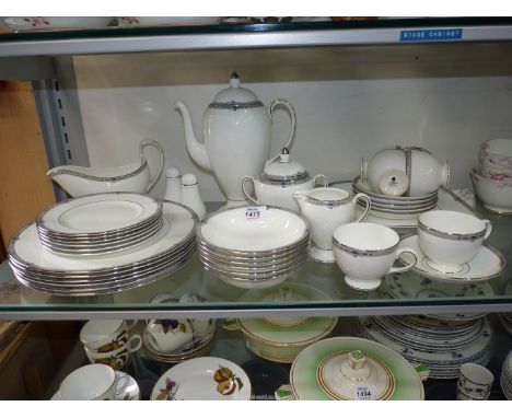 A Wedgwood "Amherst" Dinner/tea service including six dinner plates, six side plates and six dishes, a gravy boat and salt an