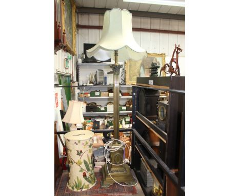 A Corinthian column Brass standard Lamp with shade, 51" high (excluding shade).