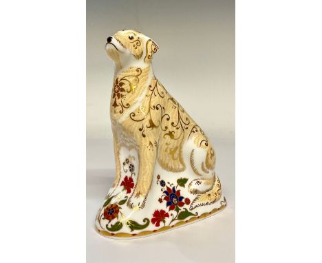 A Royal Crown Derby paperweight, Labrador, gold stopper, 15.5cm high, printed mark in red