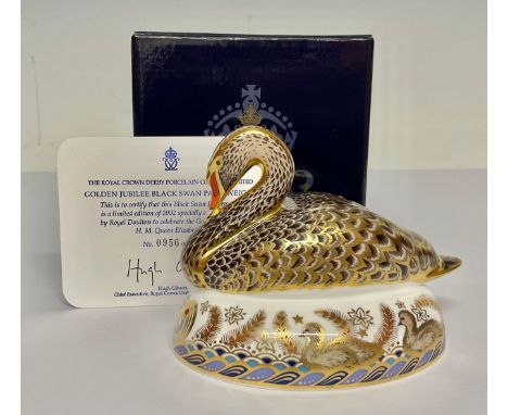 A Royal Crown Derby paperweight, Golden Jubilee Black Swan, specially commissioned by Royal Doulton in 2002 to celebrate the 