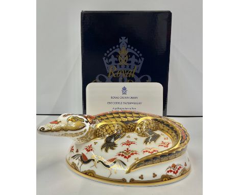 A Royal Crown Derby paperweight, Crocodile, specially commissioned by The Guild of Specialist China &amp; Glass Retailers, ex